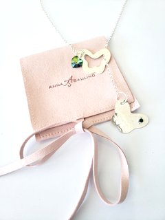 Butterfly Lariat Necklace with Birthstone and Swarovski Crystal Heart image