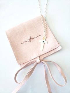 Cross with Tiny Gold Heart & Birthstone image 1